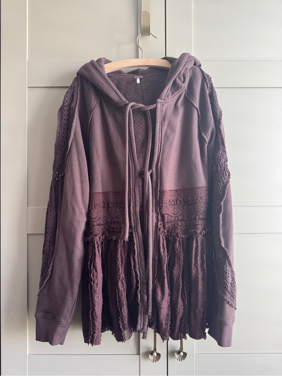 Free People Tops - Free People Candy Sweatshirt Lace Tie Hoodie Chocolate Brown Slouchy Aubergine